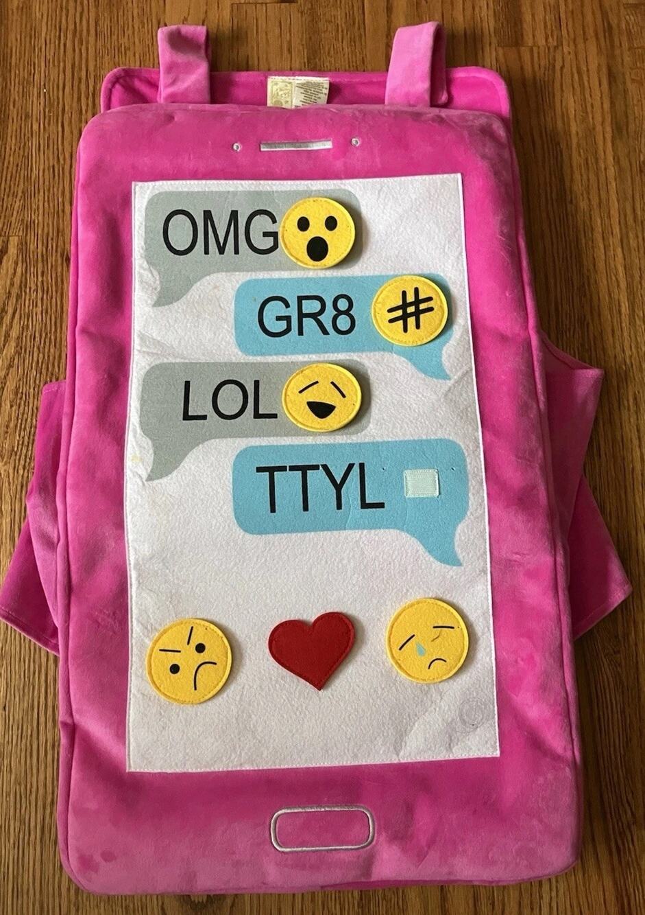 Emoji Cellphone Halloween Costume. Kids One Size 4-10. Missing 1 Emoji